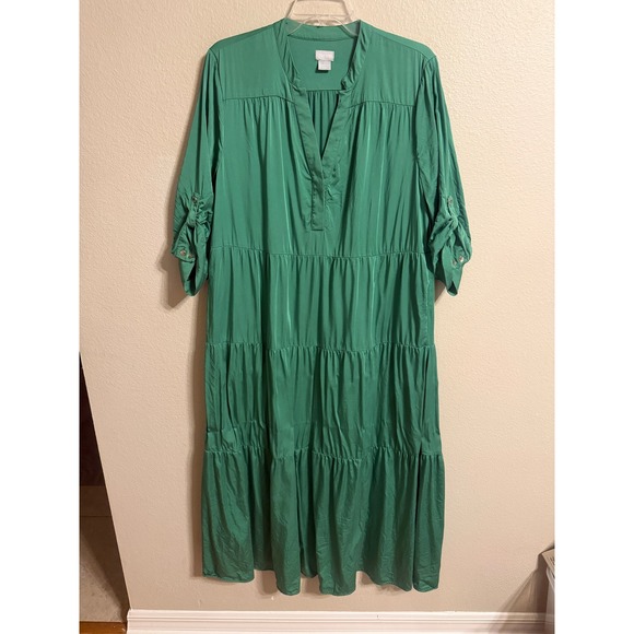 Chico's Dresses & Skirts - Chicos Tiered Maxi Dress Womens 2 L Green Excellent Roll Tab Sleeve Modal